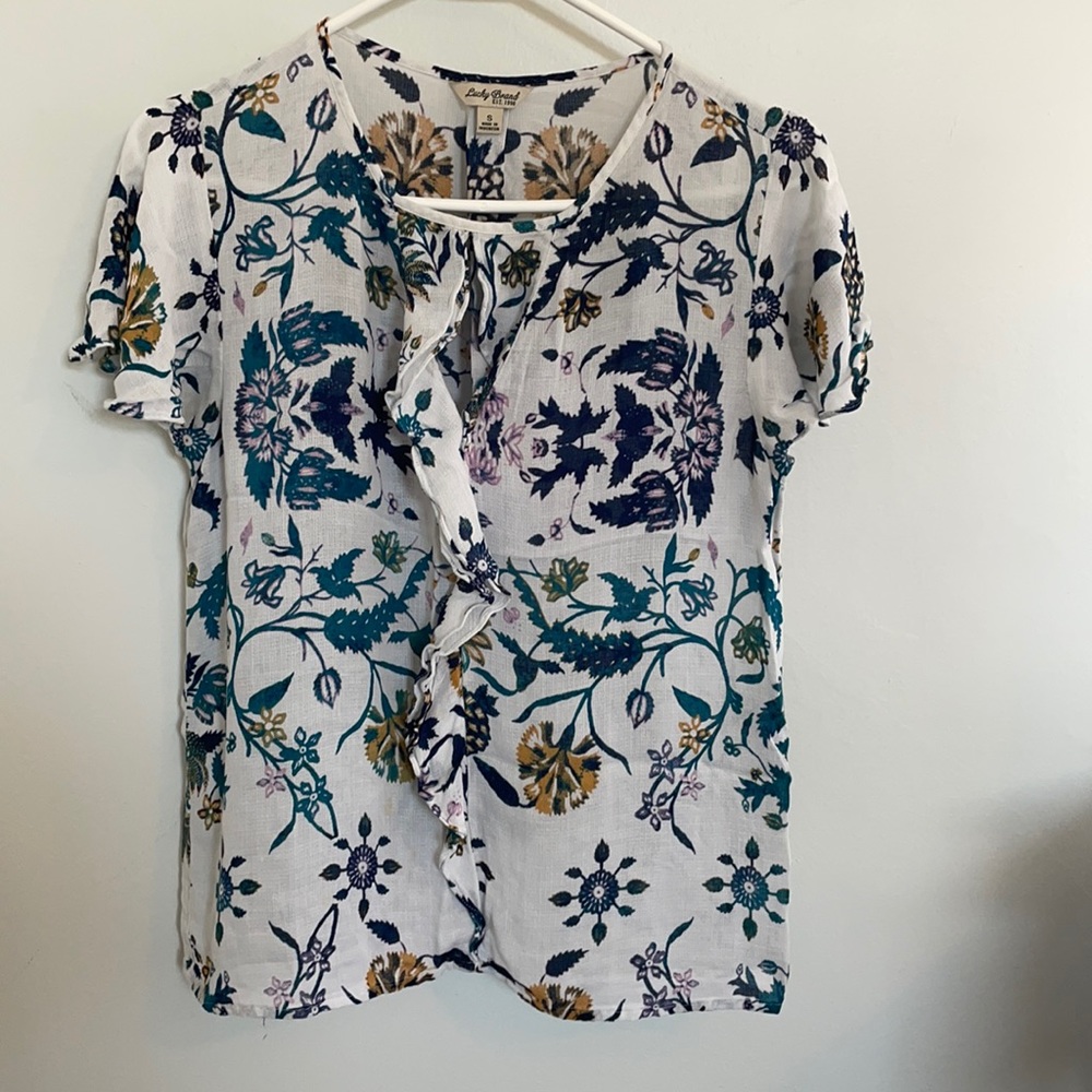 Lucky Brand short sleeve top with ruffle detail